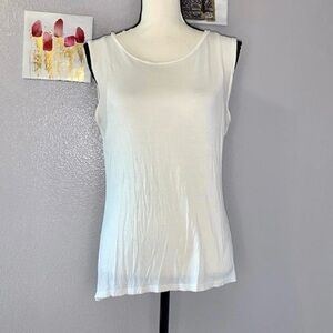 BKE Red Buckle white sleeveless sheer button back blouse